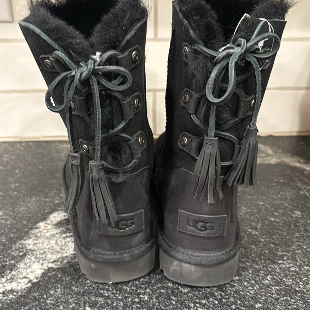 UGG Kristabelle Black Suede Boots, Lace Up Tassel size 7 - Picture 4 of 12